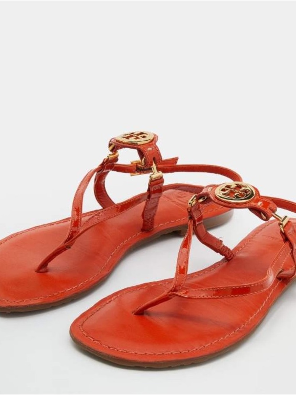 Tory Burch Orange Patent Leather Logo Thong Sandals